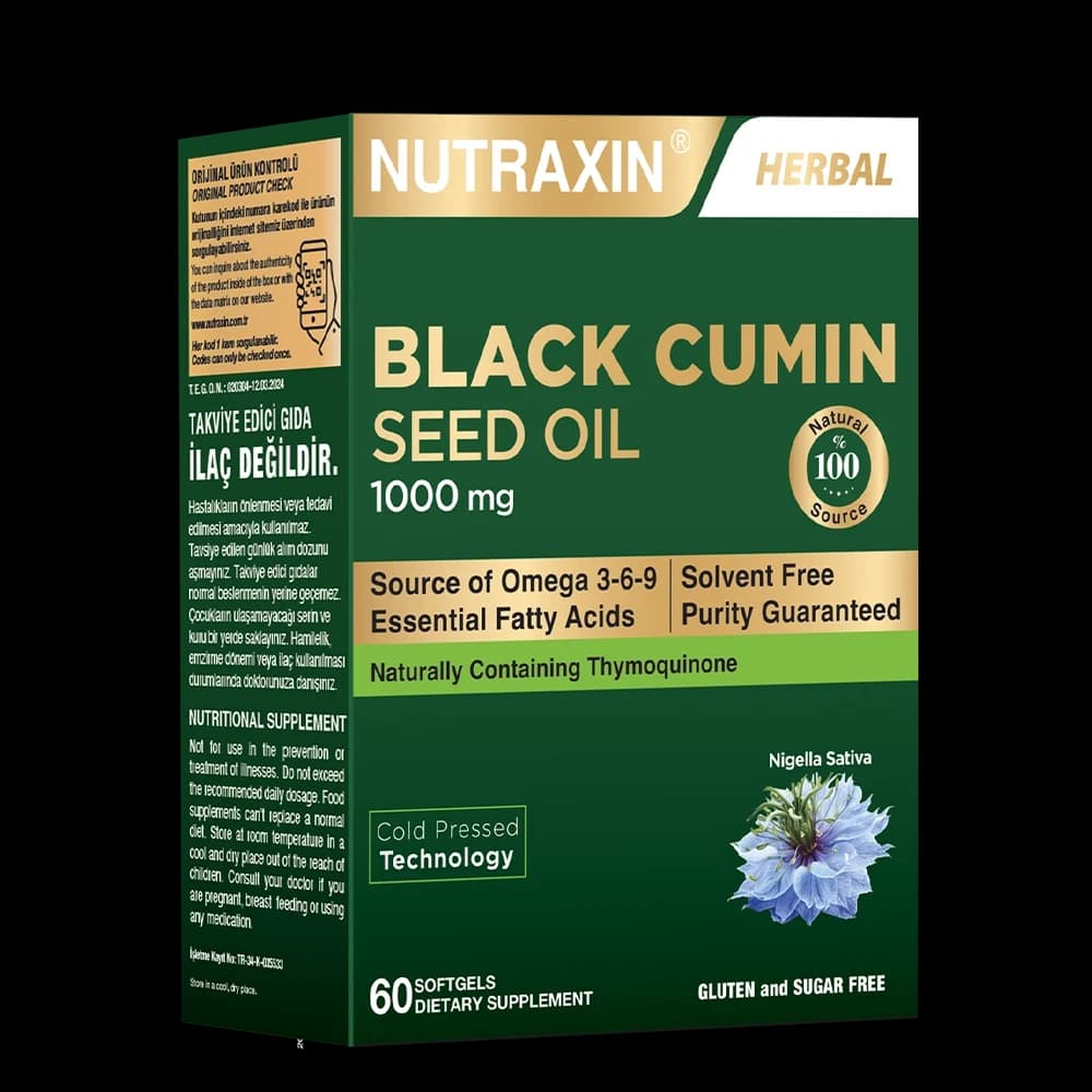 Nutraxin Herbal Çörek Otu Yağı 1000MG Omega 3-6-9 60 Yumuşak Kapsül