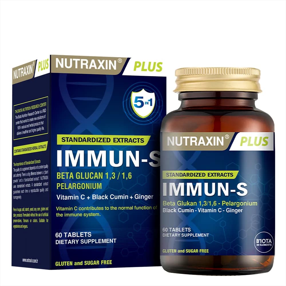 Nutraxin Immun-S 60 Tablet Beta Glukan Afrika Sardunyası Çörek Otu Zencefil Vitamin C