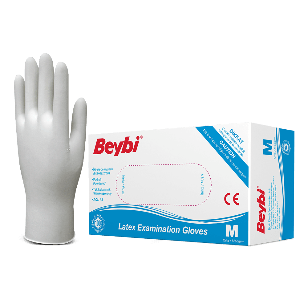 Beybi Pudrali Lateks Muayene Eldiveni Medium 100 Adet