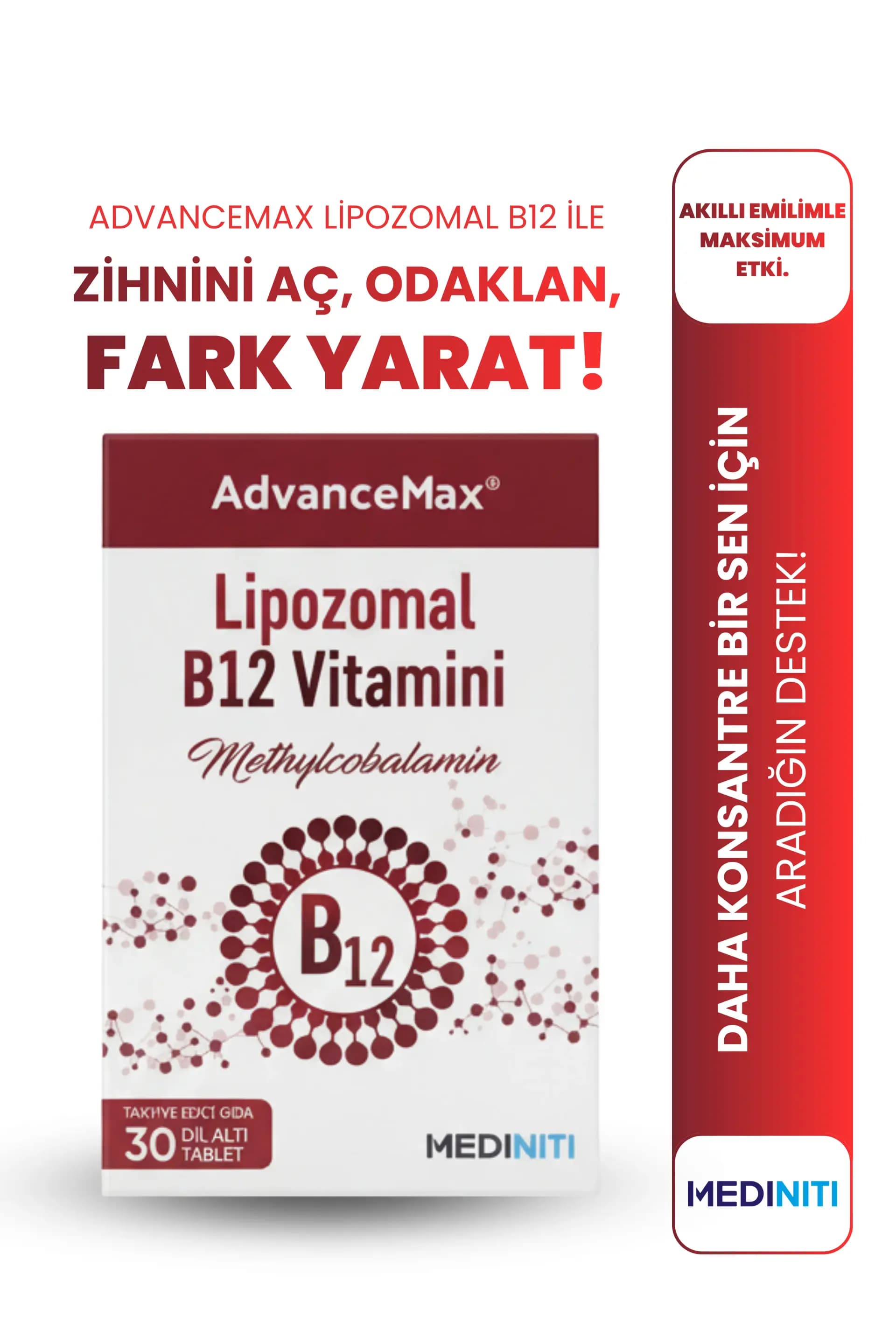 AdvanceMax Lipozomal Vitamin B12 30 Dilaltı Tablet